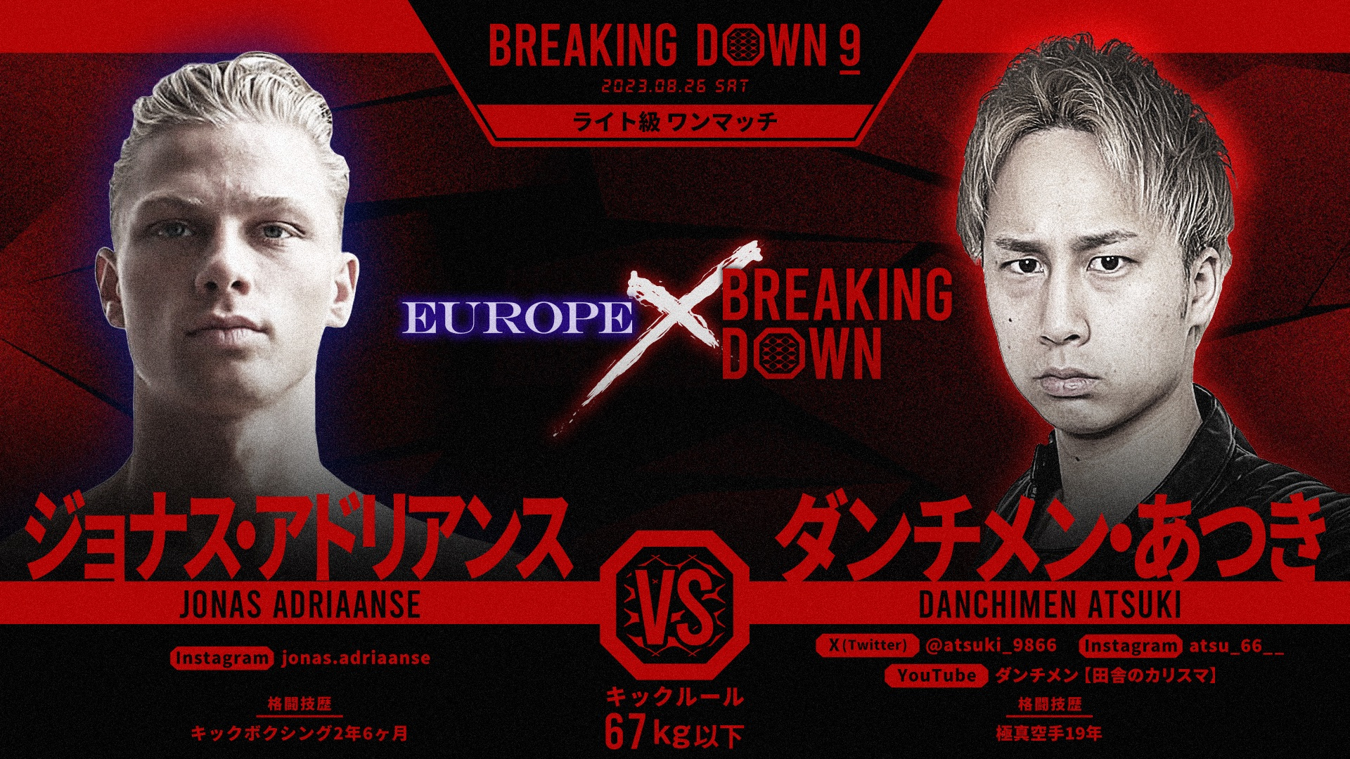 ジョナス・アンドリアンス vs ダンチメン・あつき 【 ブレイキングダウン8 】試合結果・レポート