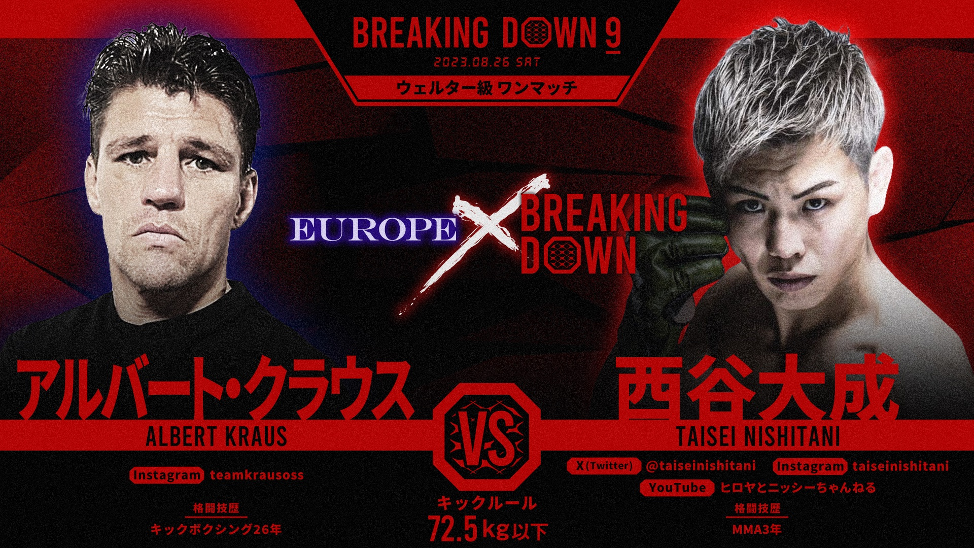 アルバート・クラウス vs 西谷大成 【 ブレイキングダウン8 】試合結果・レポート